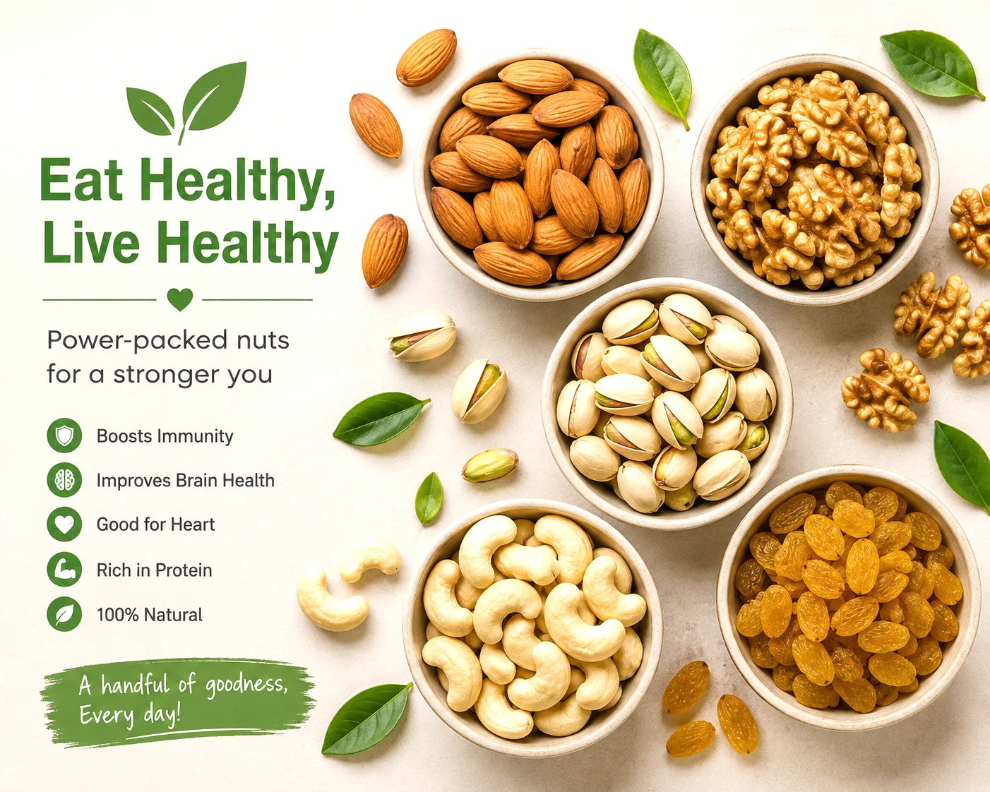 Top 5 dry fruits for everyday nutrition — almonds, walnuts, pistachios, cashews and raisins