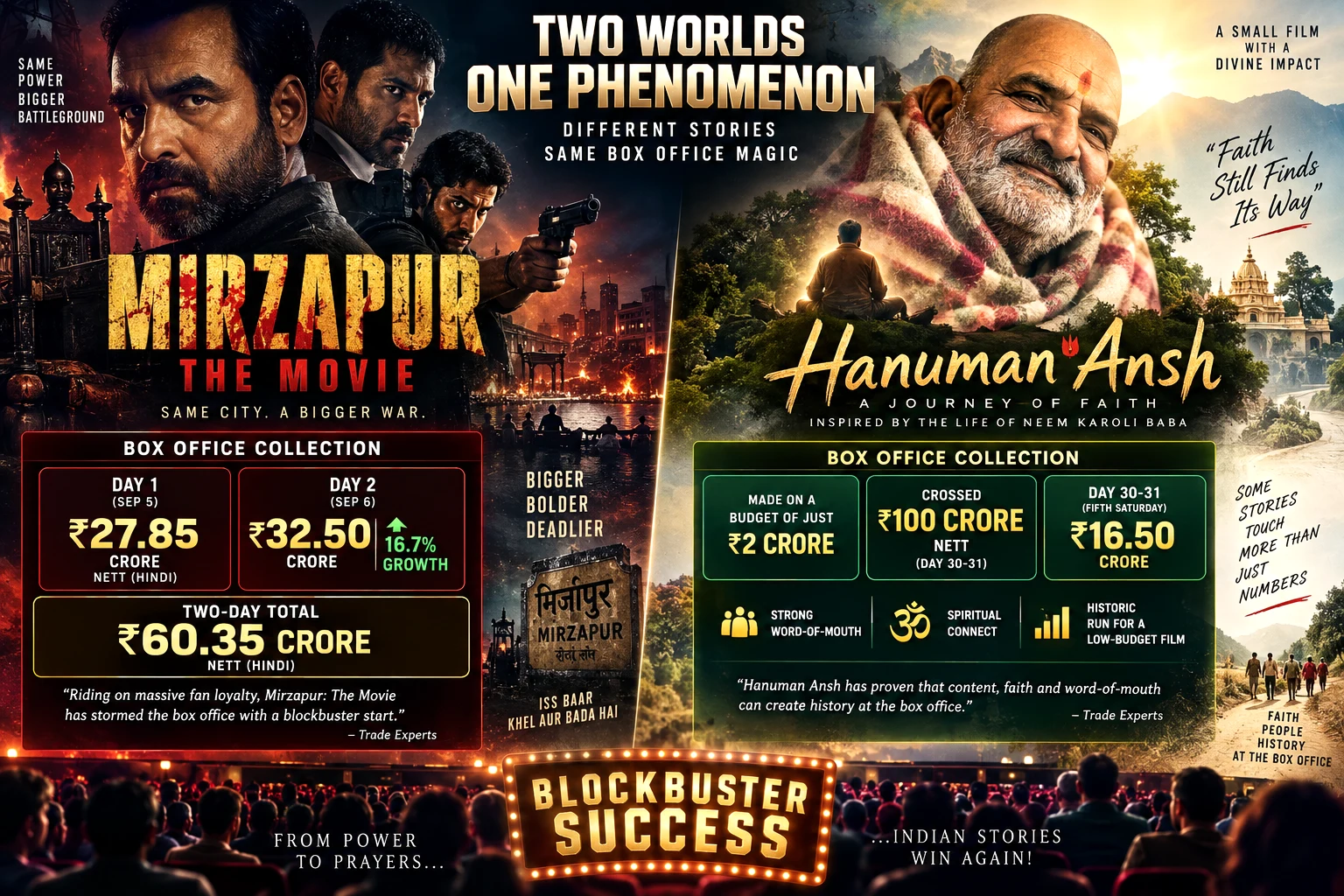 Mirzapur: The Movie and Hanuman Ansh box office success – theatrical posters and collection graphics