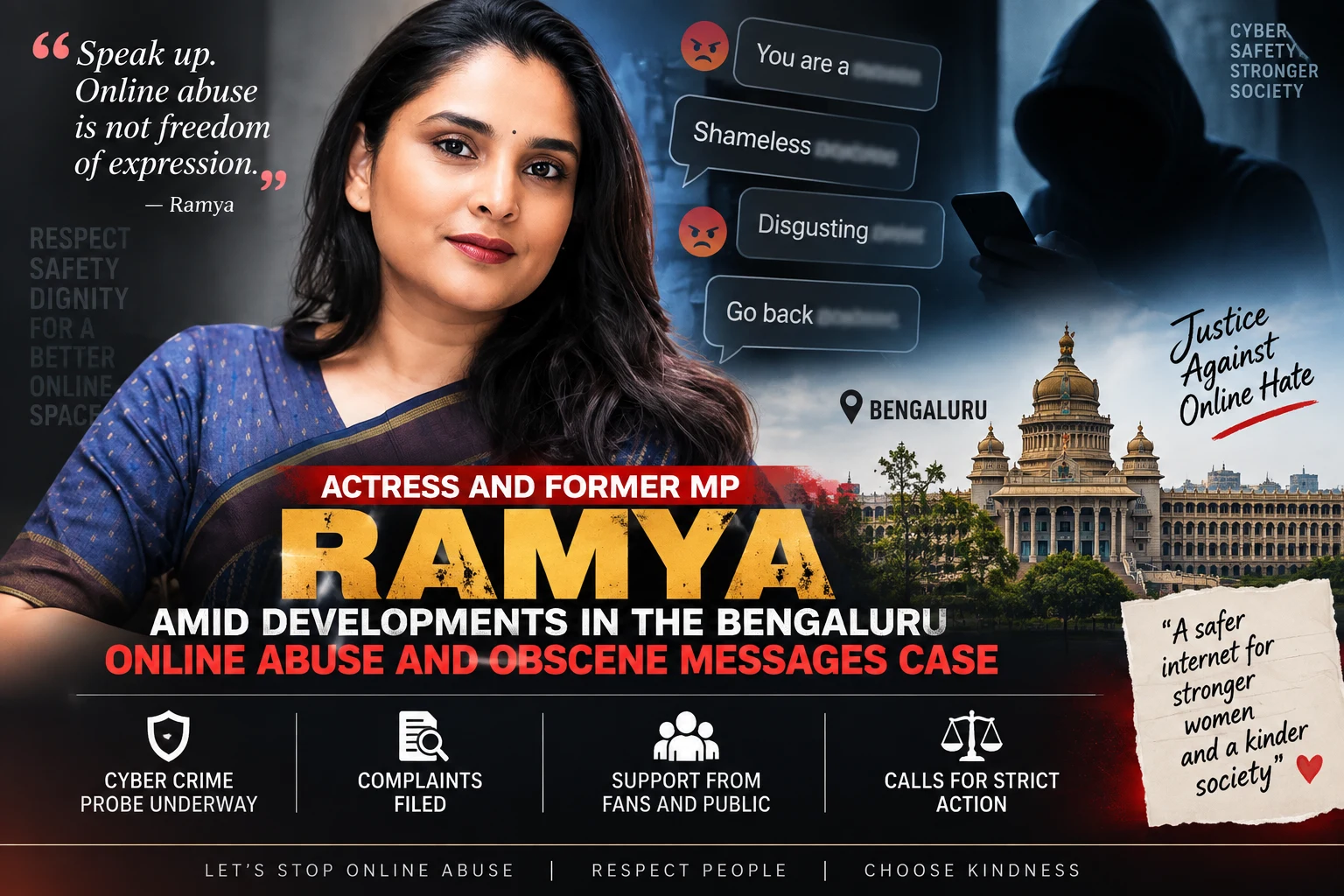 Actress and former MP Ramya amid developments in the Bengaluru online abuse and obscene messages case
