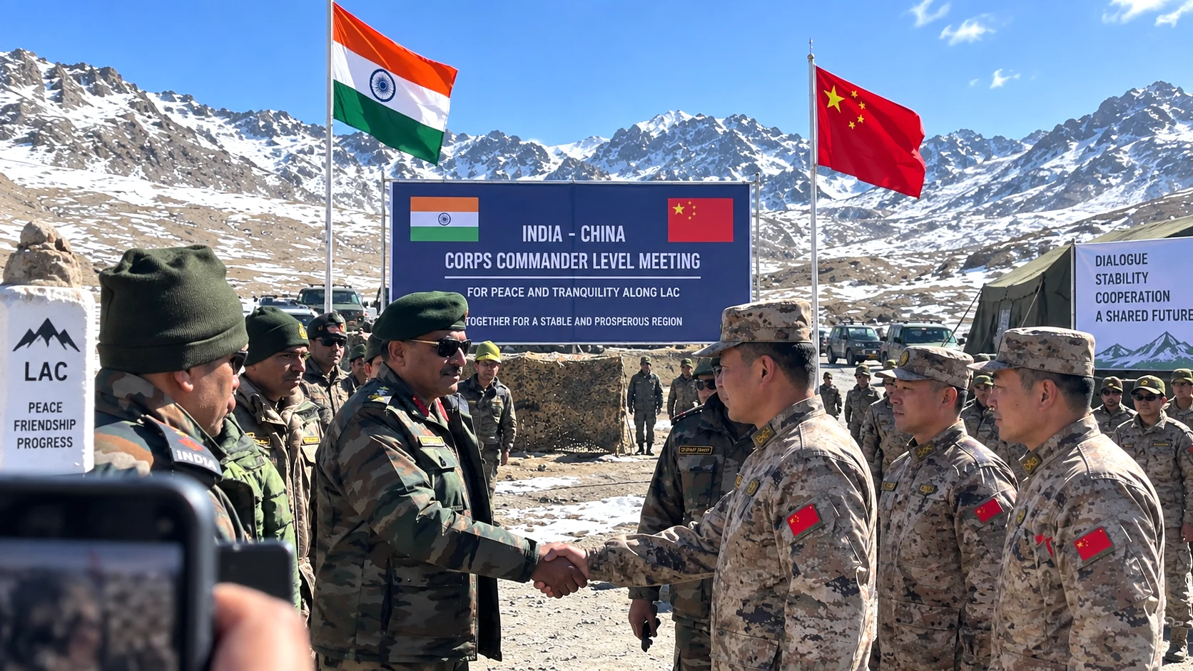 Indian and Chinese border forces representing high-level LAC military talks ahead of the 2026 BRICS Summit in New Delhi