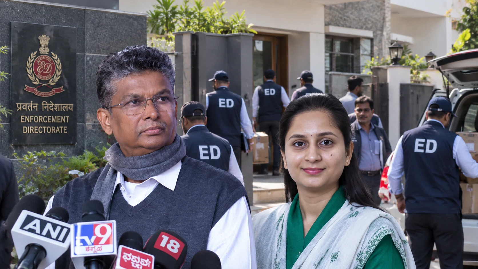 Karnataka PWD Minister Satish Jarkiholi and Chikkodi MP Priyanka Jarkiholi amid Enforcement Directorate searches in September 2026