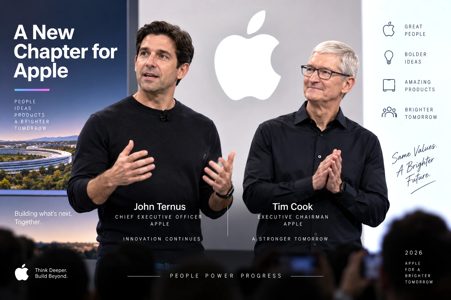 Apple CEO John Ternus and executive chairman Tim Cook representing Apple’s major 2026 leadership transition