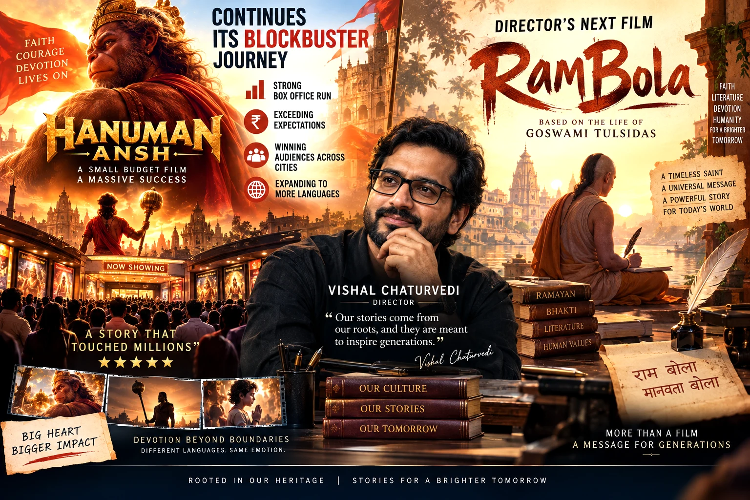 the continuing box-office success of Hanuman Ansh and the announcement of Vishal Chaturvedi’s next film RamBola on Goswami Tulsidas