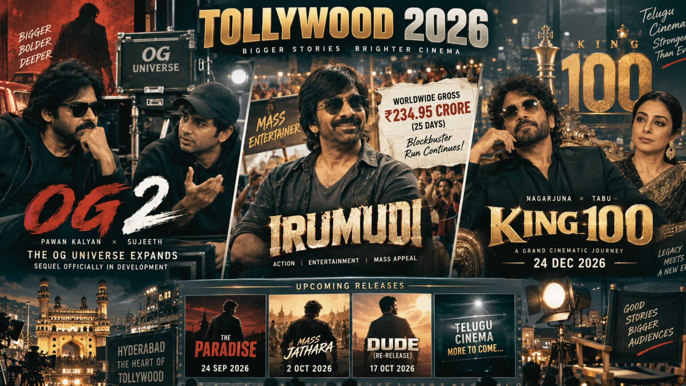 major Tollywood developments including OG 2, Irumudi’s box-office success, King100 and upcoming releases