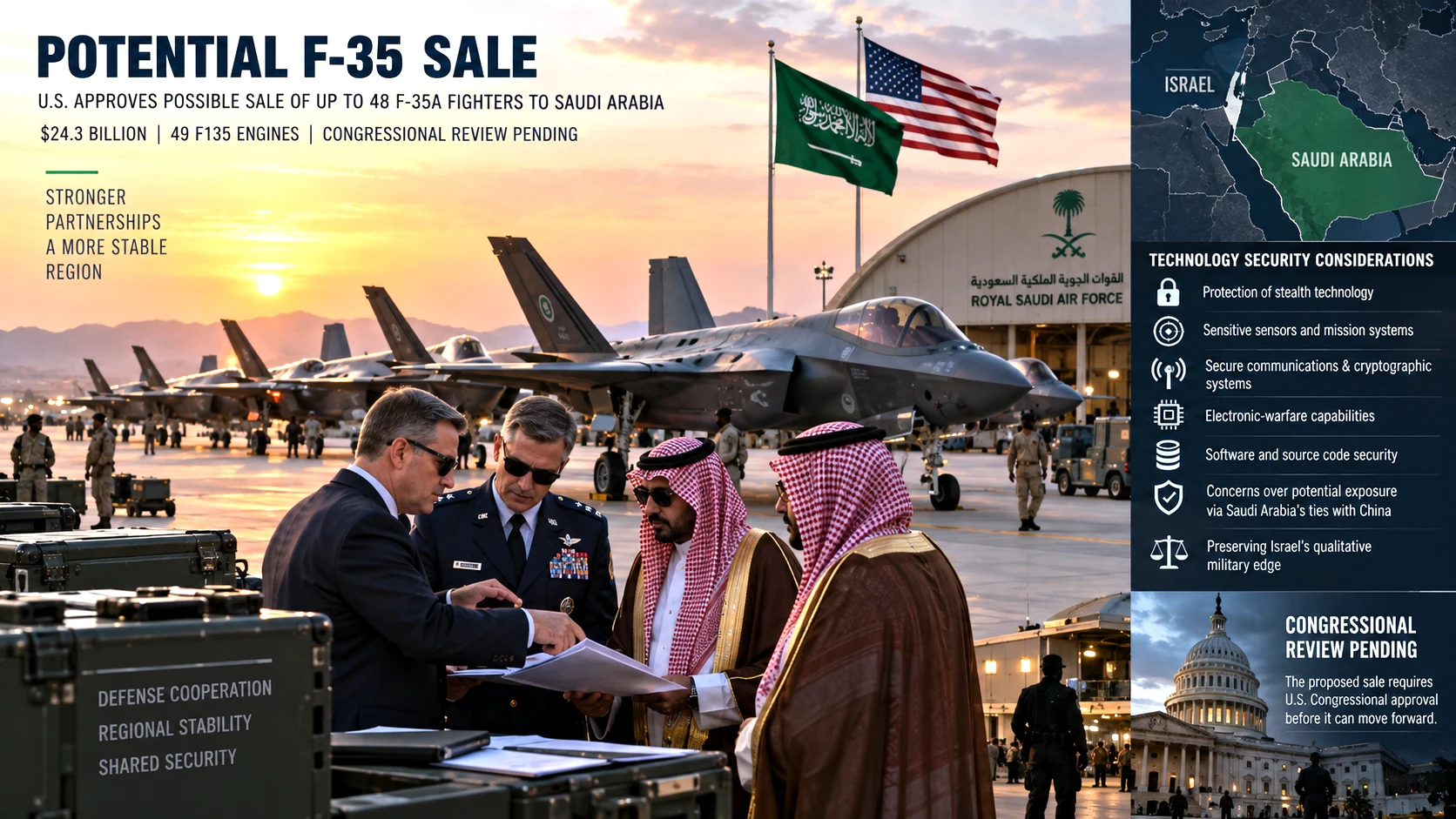 the proposed US sale of F-35 stealth fighters to Saudi Arabia and associated technology-security considerations