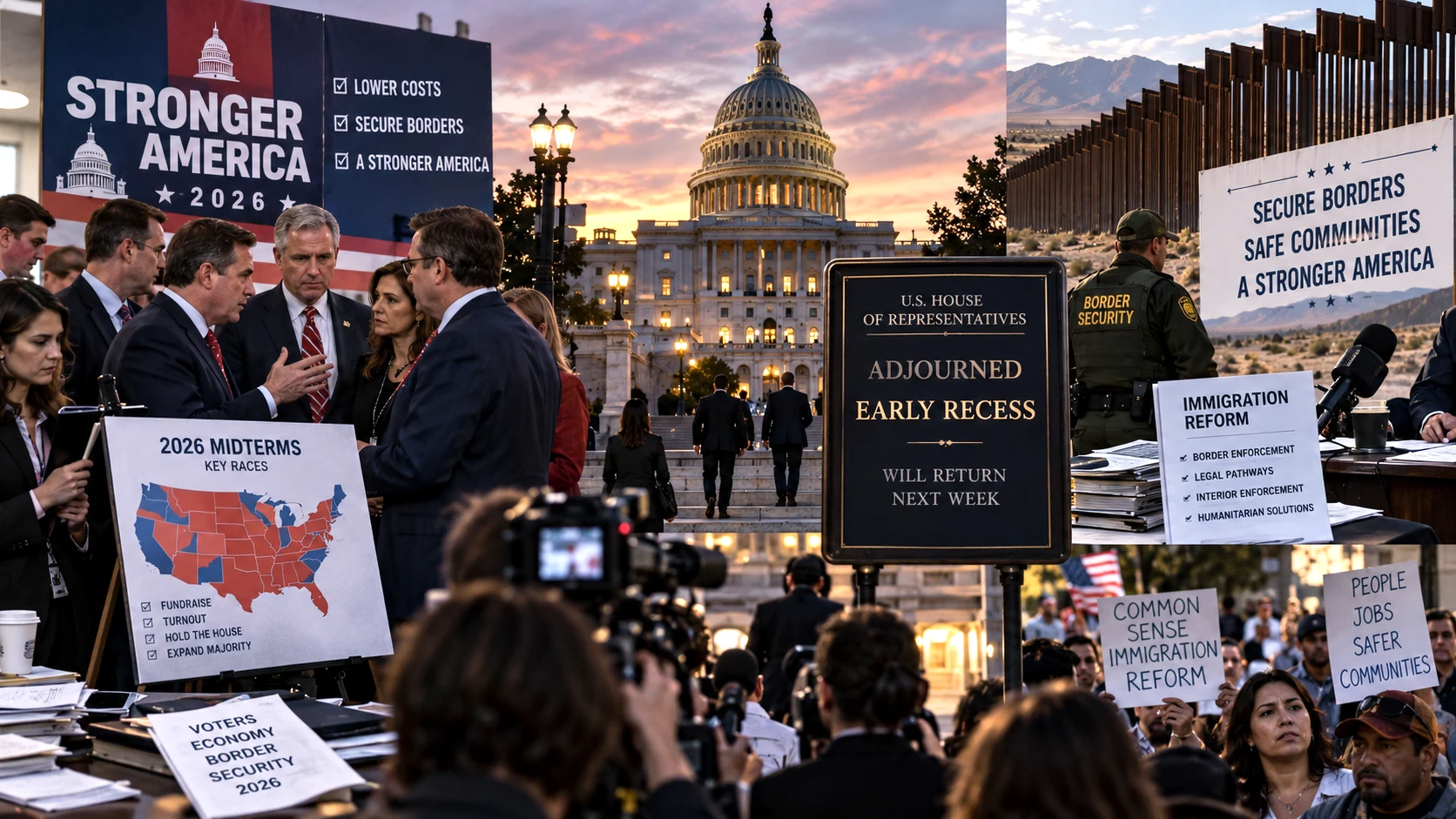 Republican midterm campaign pressures, immigration policy debate and the early House recess ahead of the 2026 elections