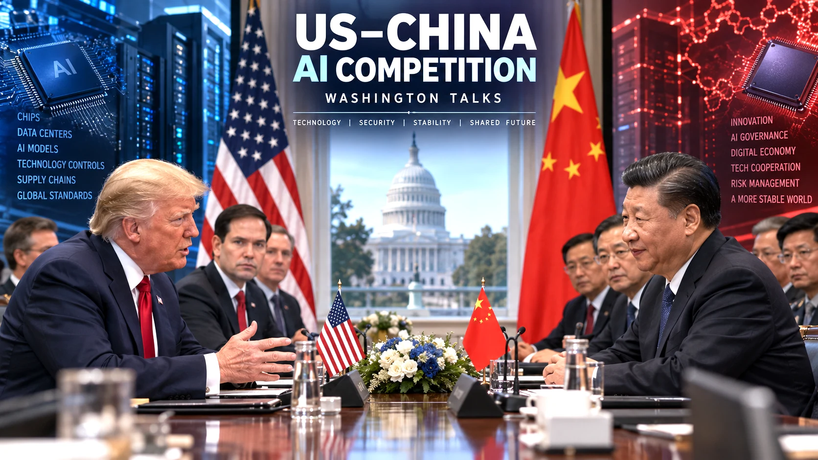 the US-China artificial intelligence competition and high-level diplomatic talks in Washington