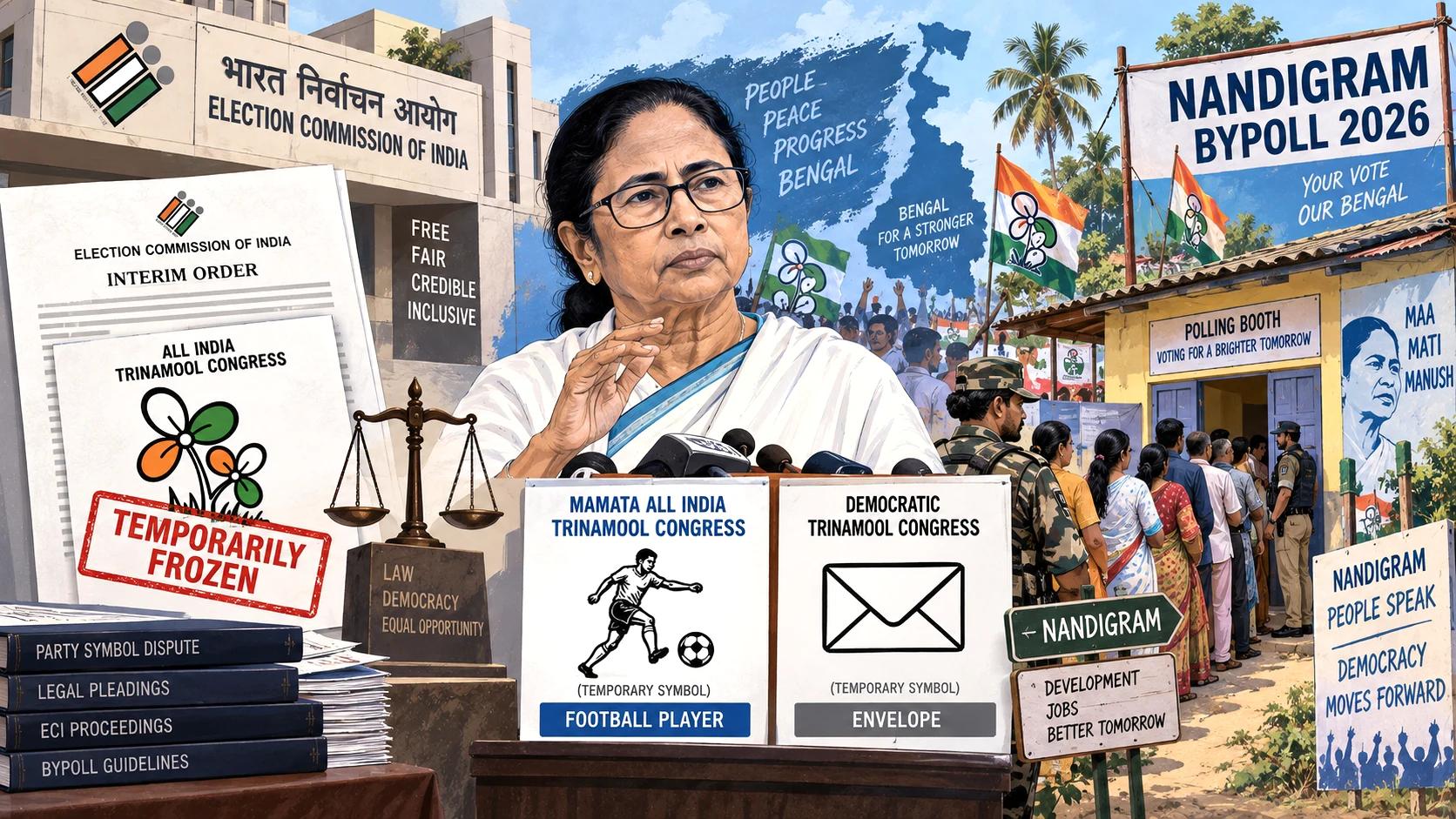 the Election Commission’s interim freeze on the Trinamool Congress identity and the unfolding Nandigram bypoll contest