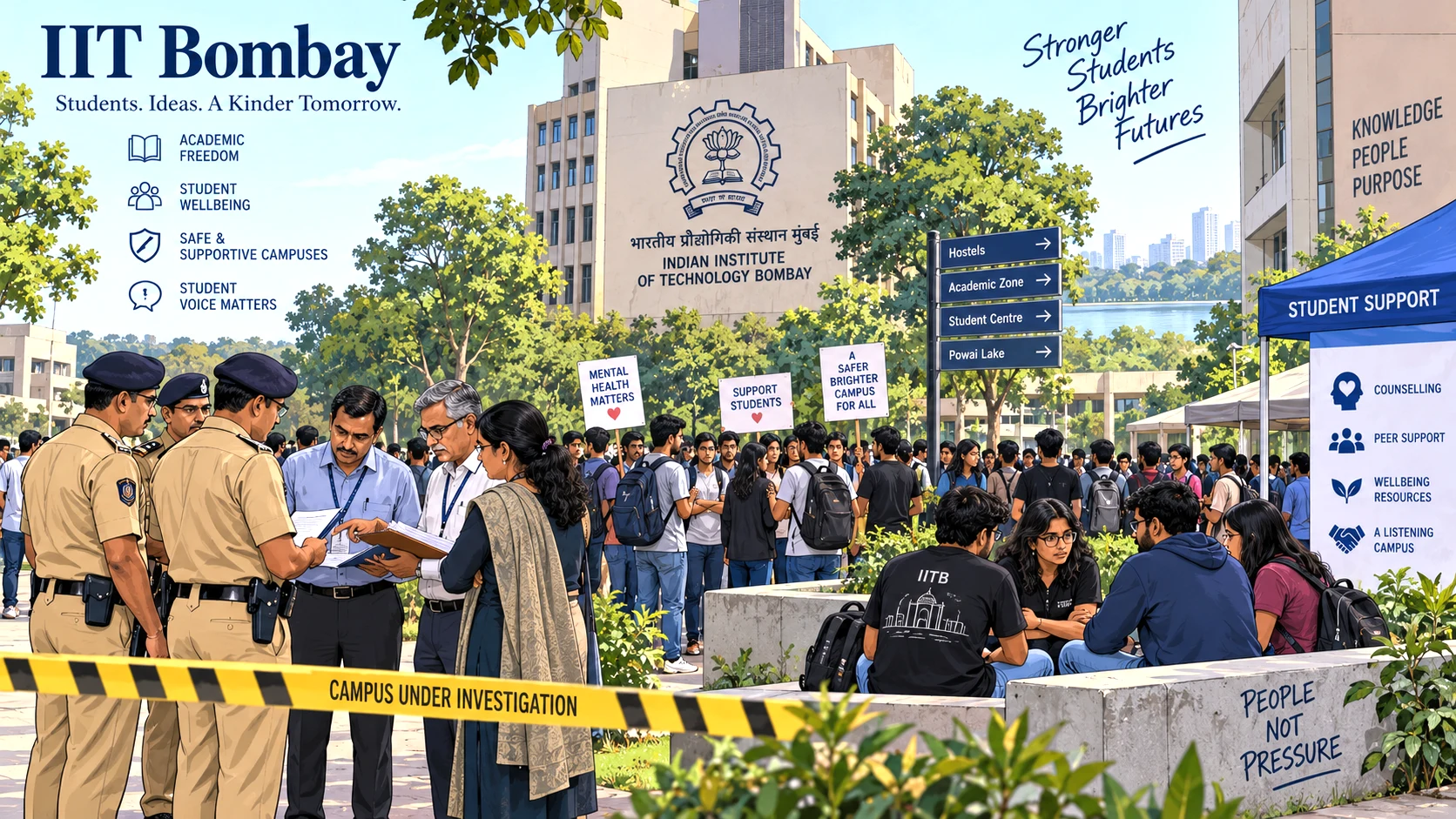 a campus investigation and student welfare concerns at IIT Bombay