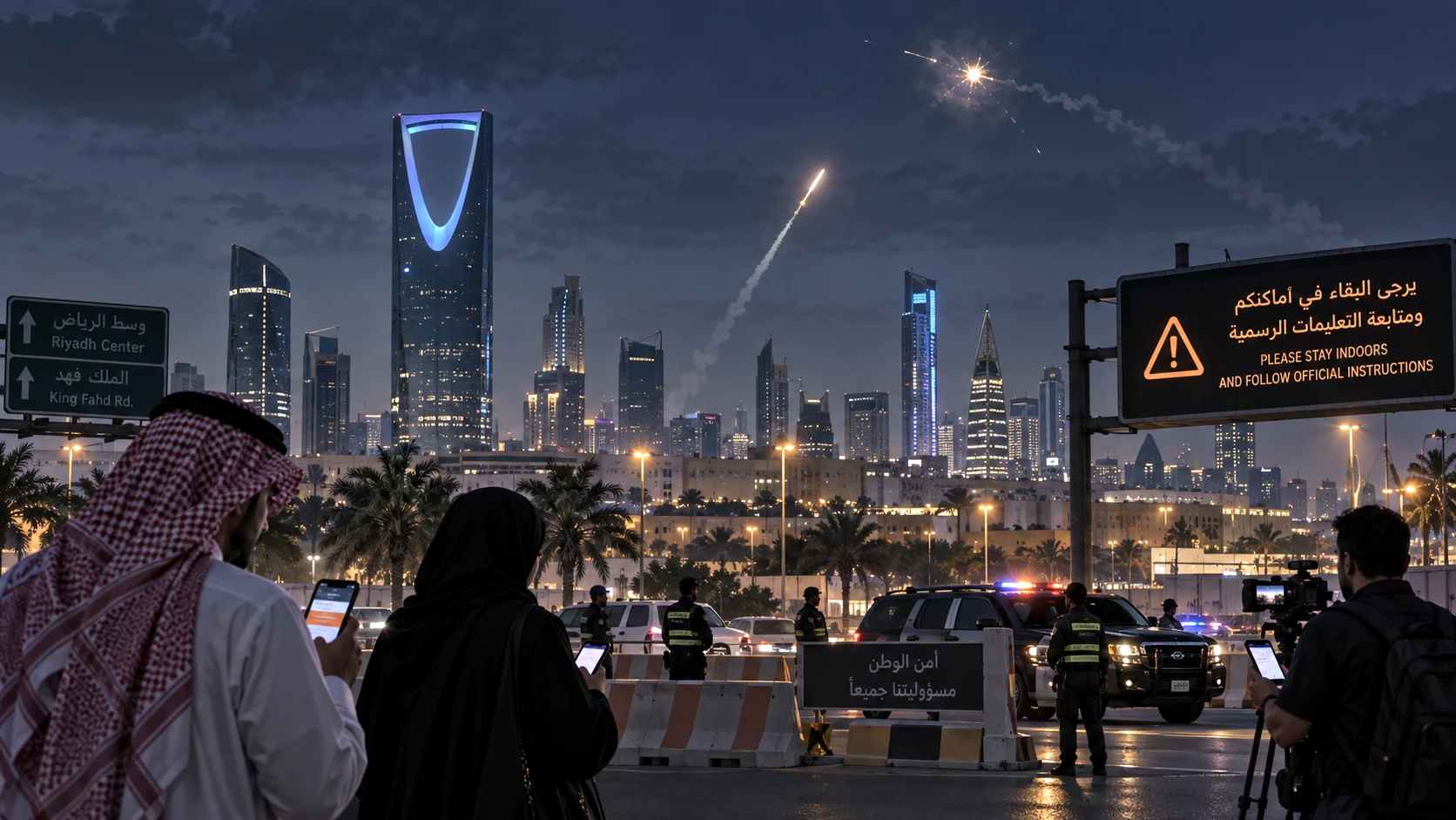 Saudi air-defence activity and emergency alerts in Riyadh following a reported Houthi ballistic missile launch
