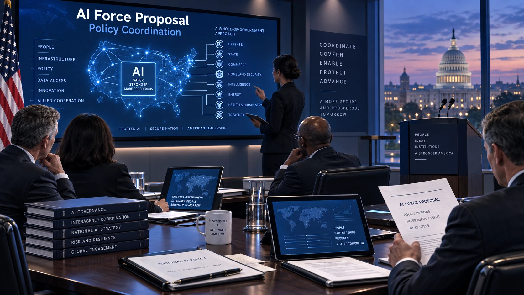 the announcement of a proposed US AI Force and senior artificial-intelligence policy coordination