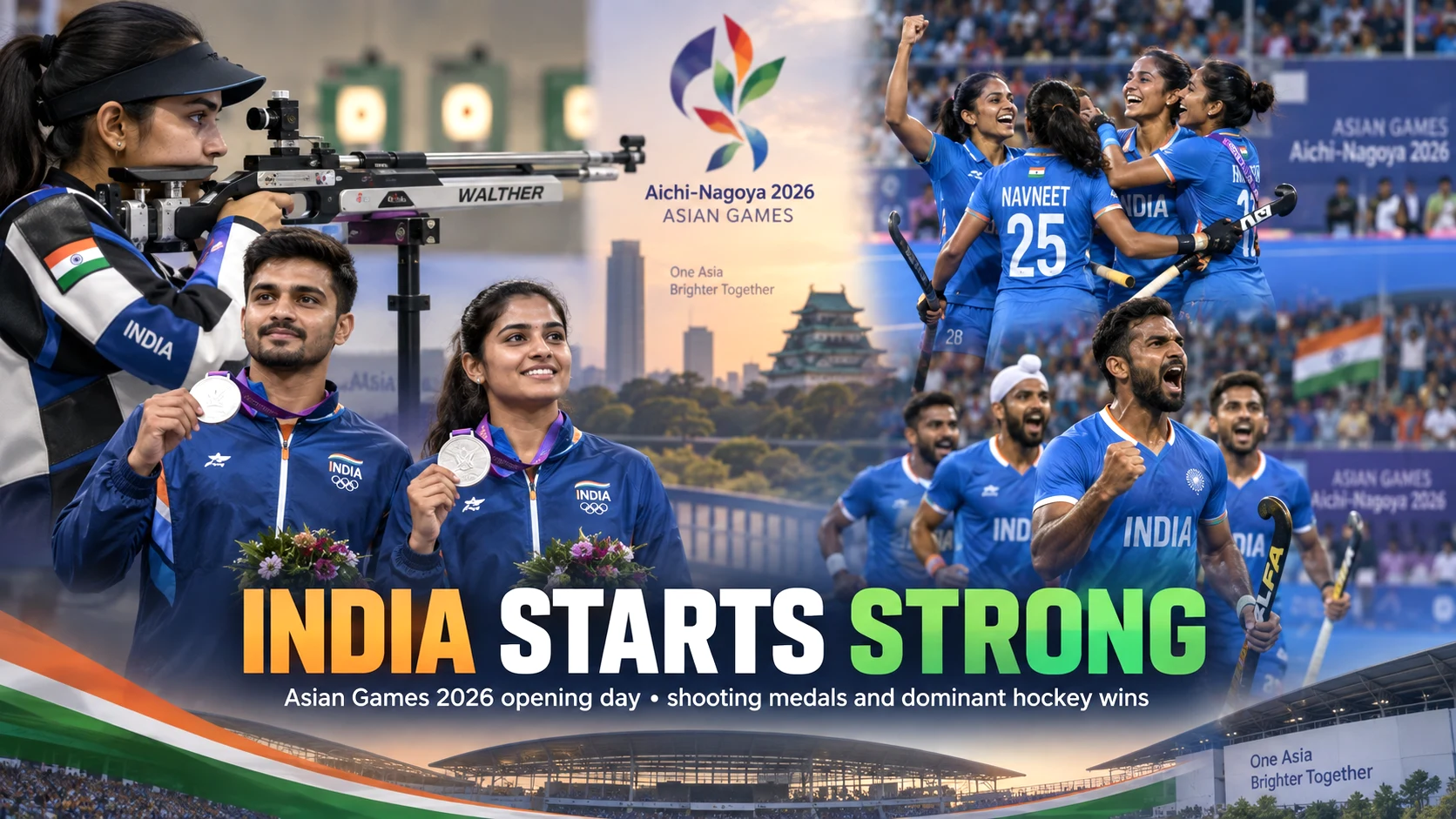 India’s opening day at the 2026 Asian Games with shooting medals and dominant hockey victories