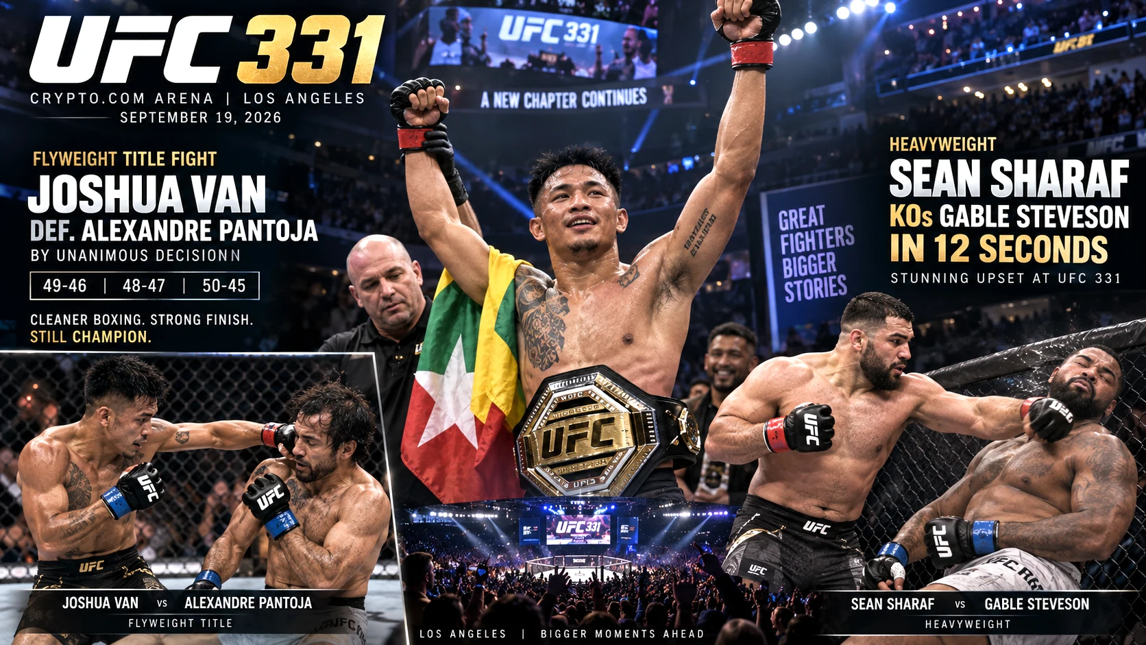 UFC 331 Results: Joshua Van Beats Alexandre Pantoja, Sean Sharaf Stuns Gable Steveson in 12 Seconds