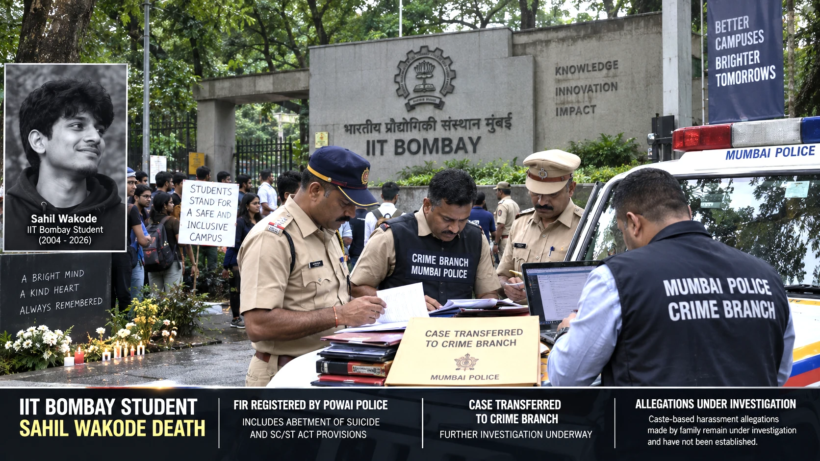 the investigation into the death of IIT Bombay student Sahil Wakode and the transfer of the case to the Crime Branch