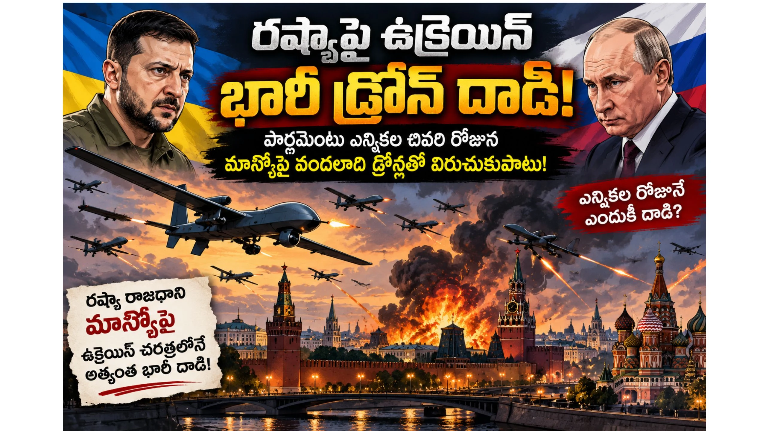రష్యా రాజధాని మాస్కోపై ఉక్రెయిన్‌ భారీ డ్రోన్‌ దాడి