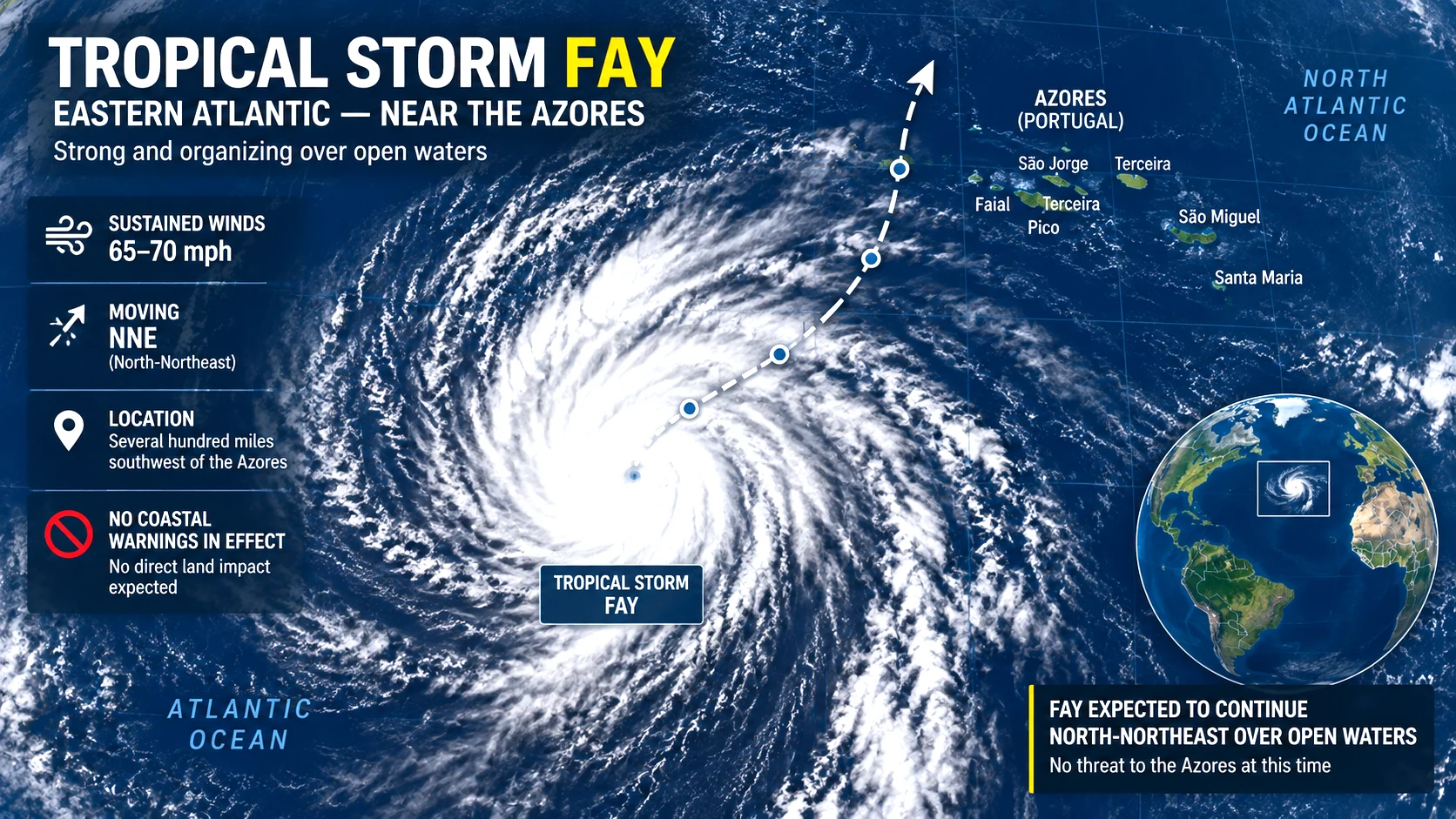 Tropical Storm Fay over the eastern Atlantic near the Azores