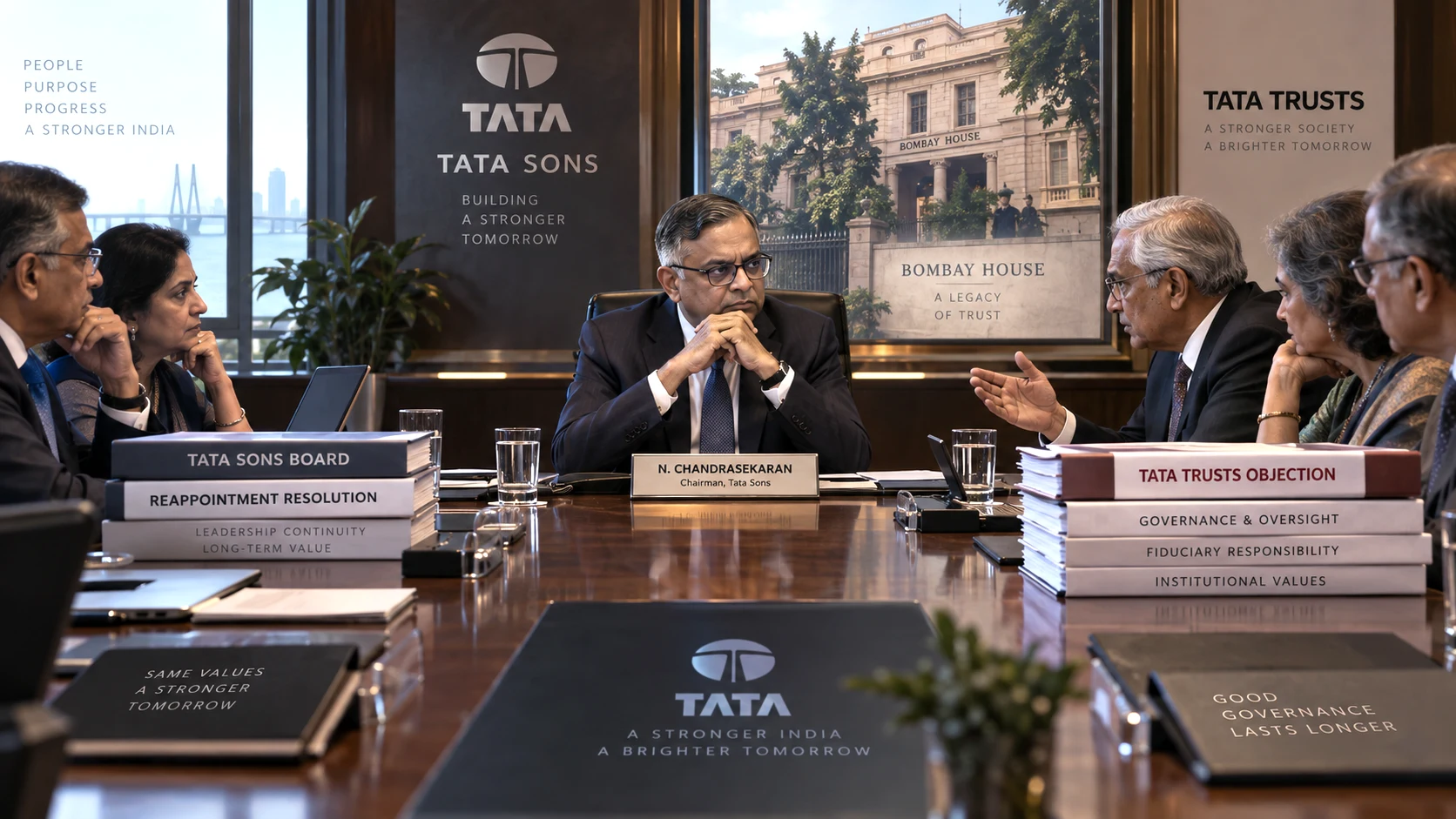 the governance dispute between Tata Trusts and Tata Sons over N. Chandrasekaran’s reappointment