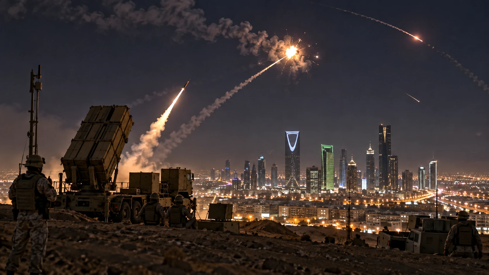 the Houthi ballistic missile attack toward Riyadh and Saudi air defence response