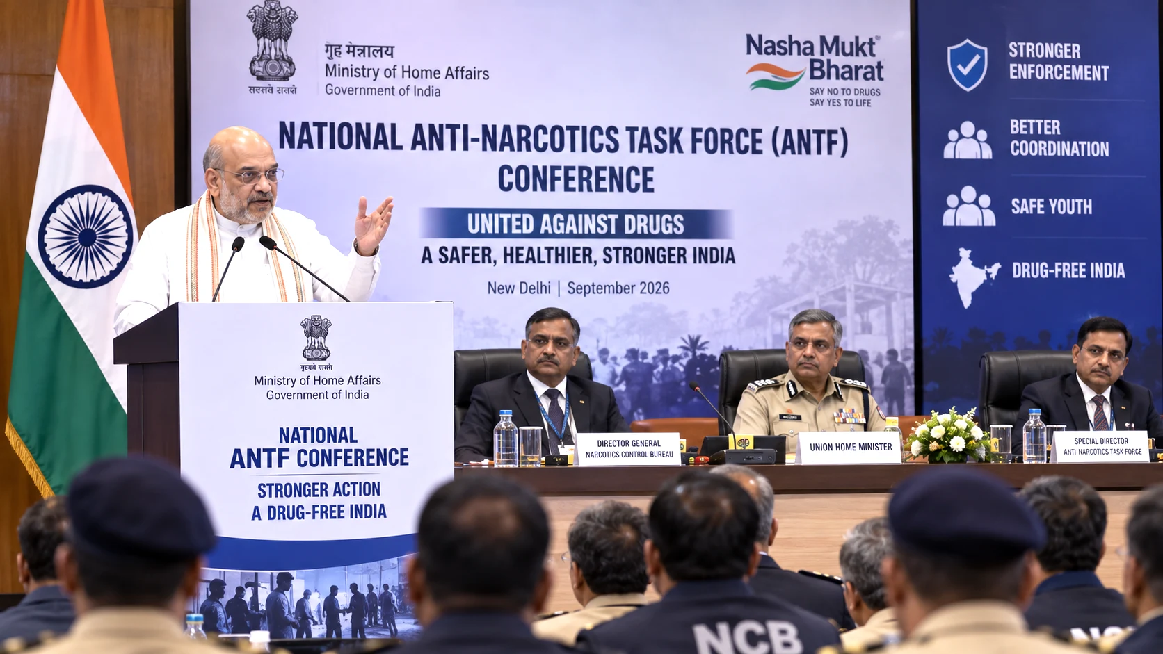 Union Home Minister Amit Shah addressing anti-narcotics officials at the national ANTF conference in New Delhi