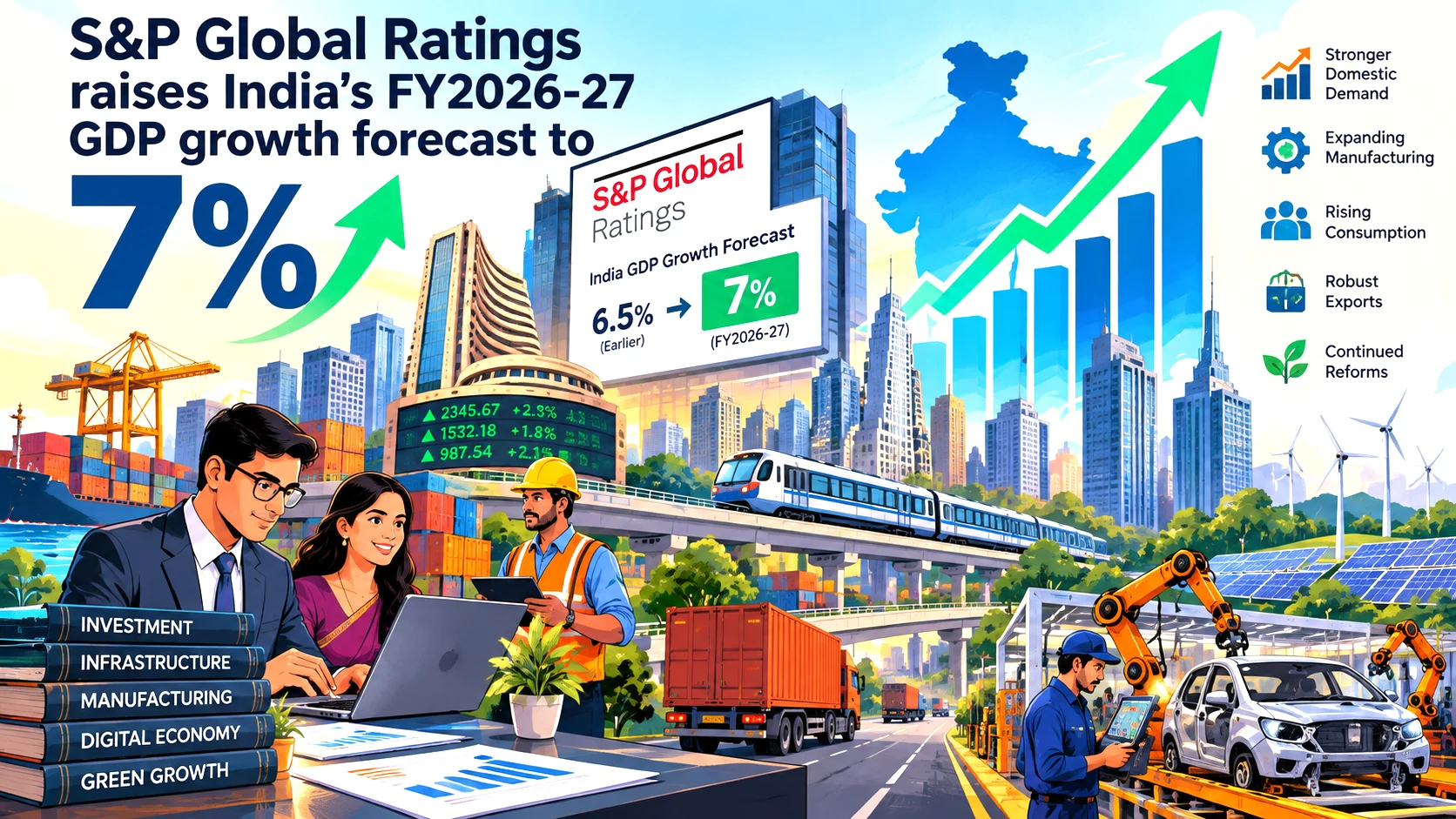 India’s economy and business activity as S&P Global Ratings raises its FY2026-27 GDP growth forecast to 7%