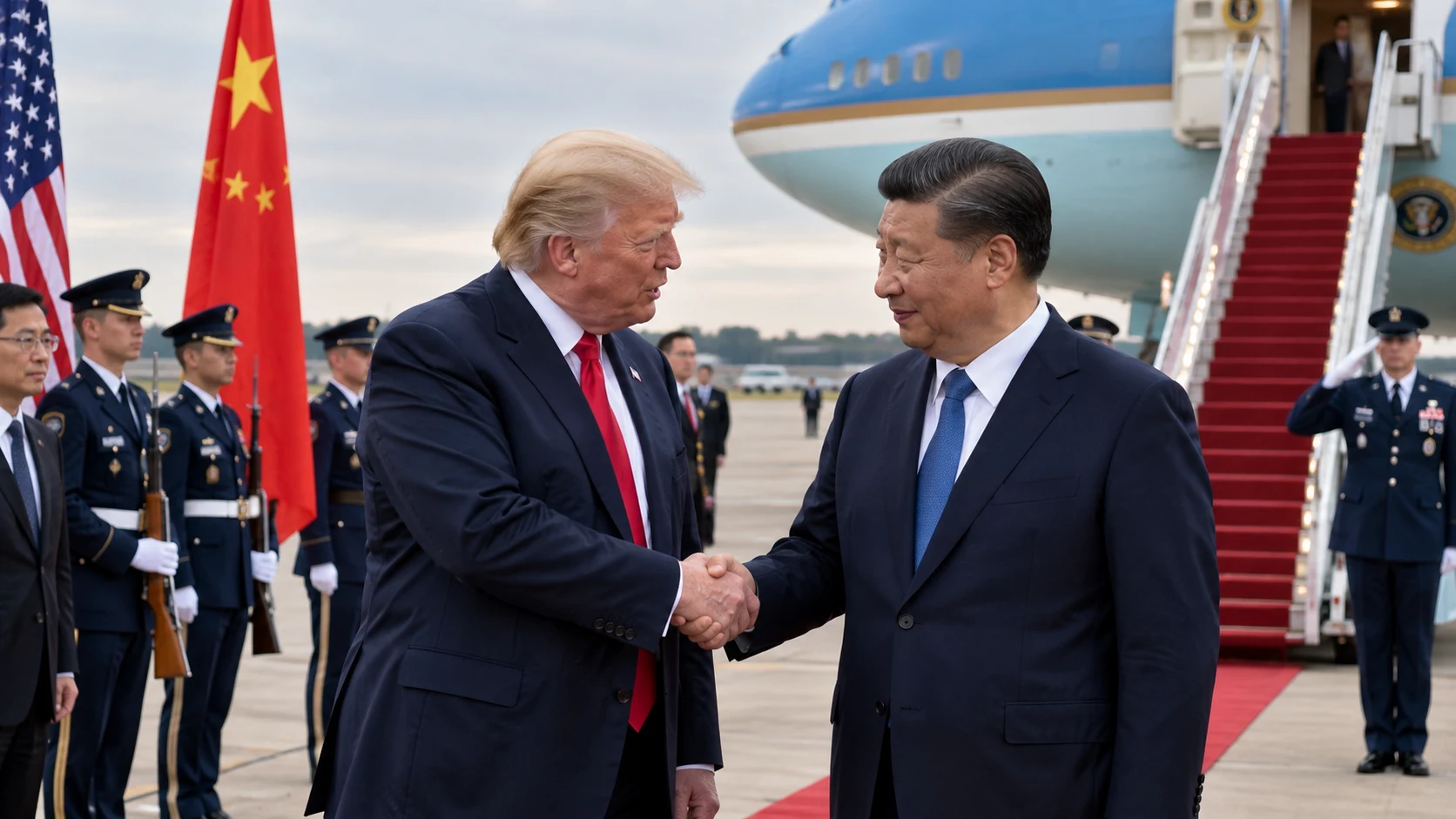 Donald Trump welcomes Chinese President Xi Jinping at Joint Base Andrews ahead of US-China talks in Washington