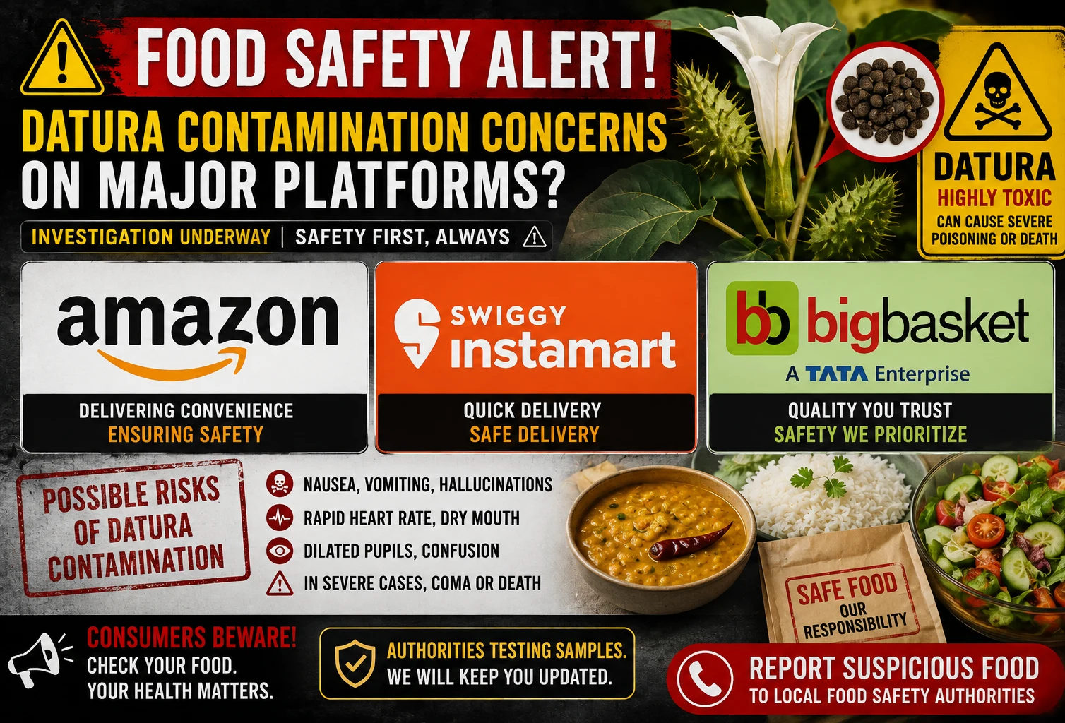 Amazon, Swiggy Instamart and BigBasket under Karnataka food-safety action following investigation into poisonous Datura products offered online as food