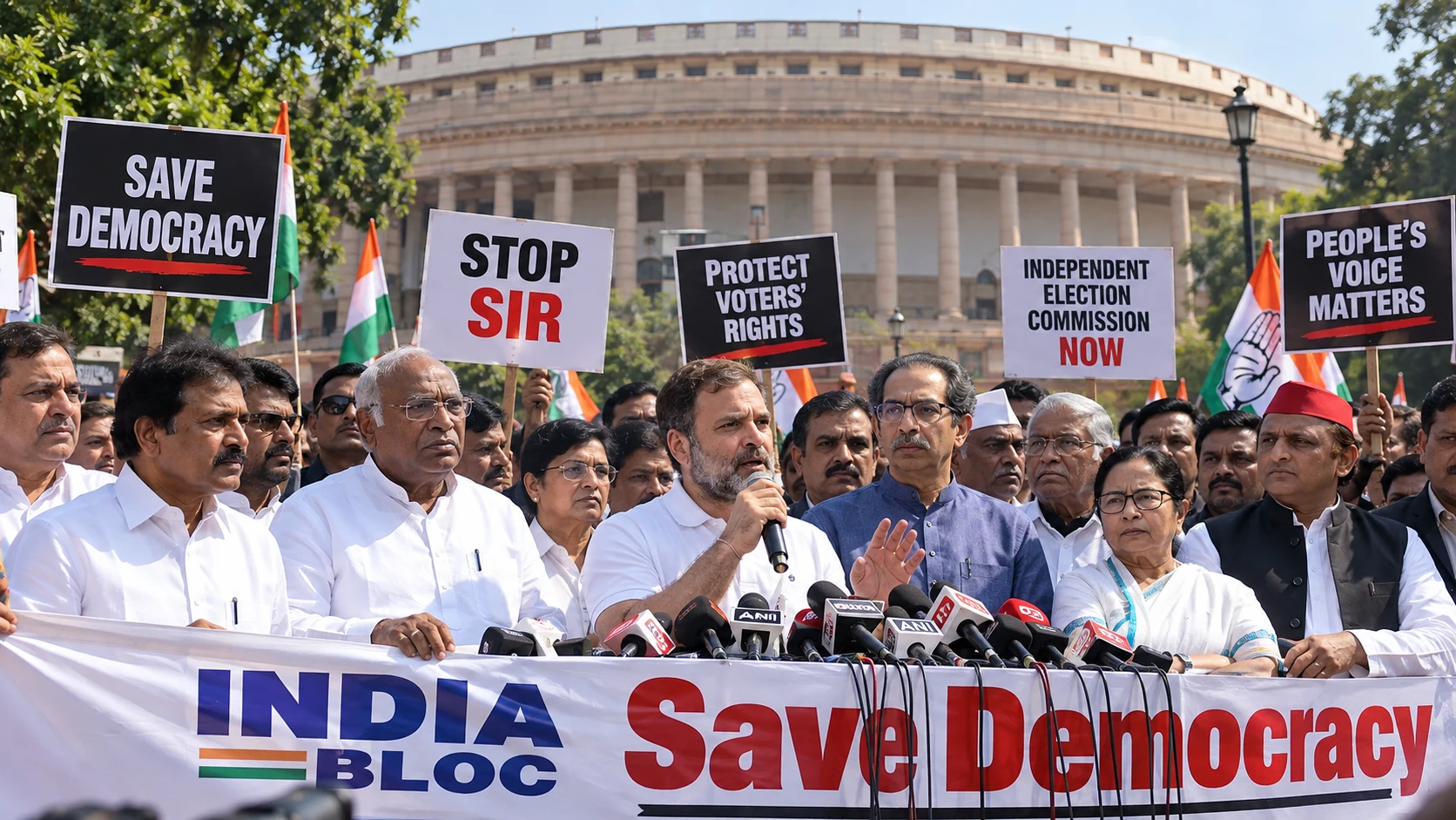 INDIA bloc leaders announce nationwide Save Democracy marches over the Election Commission and SIR controversy